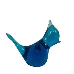 Hand-Blown Blue Art Glass Bird Figurine Decorative Ornament Handmade Collectible